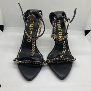 Tom Ford Black Heels with Gold Chain Detail